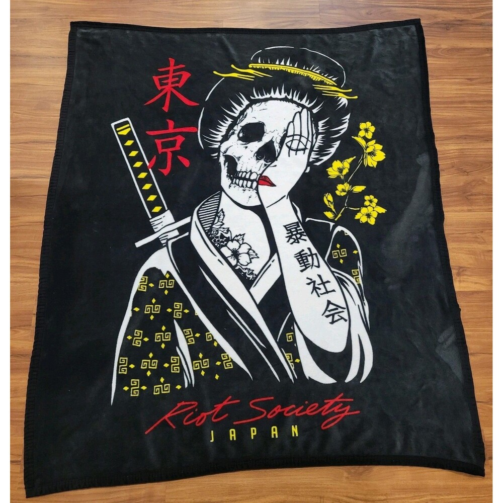 Riot Society Skeleton 48 x 60 Fleece Throw Blanket Japan Reaper Geisha Shame 2.0